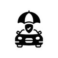 Black solid icon for Insured, guaranteed and car Royalty Free Stock Photo