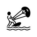 Black solid icon for Kitesurf, acrobatic and adventure