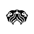 Black solid icon for Lions, face and wildlife