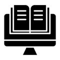 Black solid icon reading online book. Royalty Free Stock Photo