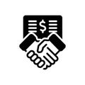 Black solid icon for Sponsorship, handshake and backing
