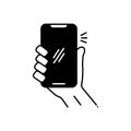 Black solid icon for Using Mobile, cellphone and technology and wireless Royalty Free Stock Photo