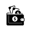 Black solid icon for Wallet, currency and saving