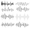 Black sound waves. Music audio frequency, voice line waveform, electronic radio signal, volume level symbol handdrawn doodle Royalty Free Stock Photo