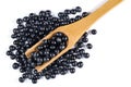 Black Soybeans (Black Soya Bean), Black Soy beans with wooden spoon Royalty Free Stock Photo