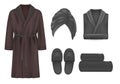 Black spa apparel mockup set, vector isolated illustration Royalty Free Stock Photo