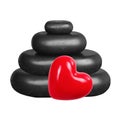 Black spa stones and red heart isolated on white Royalty Free Stock Photo
