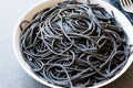 Black Spaghetti Pasta Flavored with Squid ink Cuttlefish or Inkfish. Royalty Free Stock Photo