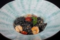Black spaghetti with tiger prawn Royalty Free Stock Photo