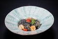 Black spaghetti with tiger prawn Royalty Free Stock Photo