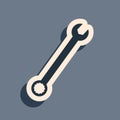 Black Spanner icon isolated on grey background. Long shadow style. Vector