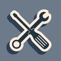 Black Spanner and screwdriver tools icon isolated on grey background. Service tool symbol. Long shadow style. Vector