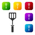 Black Spatula icon isolated on white background. Kitchen spatula icon. BBQ spatula sign. Barbecue and grill tool. Set Royalty Free Stock Photo