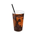 Black specialty ice coffee in transparent plastic cup and straw. Black tea asian takeaway. Colored flat vector Royalty Free Stock Photo