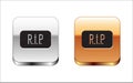 Black Speech bubble rip death icon isolated on white background. Silver-gold square button. Vector Royalty Free Stock Photo