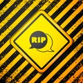 Black Speech bubble rip death icon isolated on yellow background. Warning sign. Vector