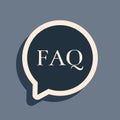 Black Speech bubble with text FAQ information icon isolated on grey background. Circle button with text FAQ. Long shadow Royalty Free Stock Photo