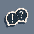 Black Speech bubbles with Question and Exclamation marks icon isolated on grey background. FAQ sign. Copy files, chat Royalty Free Stock Photo