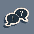 Black Speech bubbles with Question and Exclamation marks icon isolated on grey background. FAQ sign. Copy files, chat Royalty Free Stock Photo