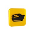 Black Speedboat icon isolated on transparent background. Yellow square button.