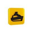 Black Speedboat icon isolated on transparent background. Yellow square button.