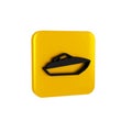 Black Speedboat icon isolated on transparent background. Yellow square button.