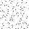 Black spermatozoids icons on white, seamless pattern