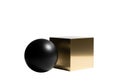 Black sphere beside golden cube Royalty Free Stock Photo