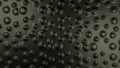 Black spheres in holes. Like water drops on surface. Black abstract background with bubbles. Round bumpy surface texture. No grid