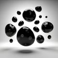 Black spheres of various sizes appear against a white background, Royalty Free Stock Photo