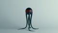 Black Spheroid Alien with Long Tentacles and Red Stripe with Alien Text