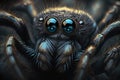 Black spider, close-up. Terrible dangerous obligate predator. Illustration created by generative ai