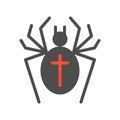Black spider and cross sign, halloween character set icon, flat Royalty Free Stock Photo