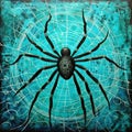 Turquoise Spider Painting On Abstract Background - Steampunk Style Wall Art