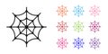 Black Spider web icon isolated on white background. Cobweb sign. Happy Halloween party. Set icons colorful. Vector Royalty Free Stock Photo