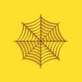 Black Spider web icon isolated on yellow background. Cobweb sign. Long shadow style. Vector Royalty Free Stock Photo