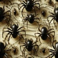 Black spiders gather in a web, with attention to detail and tactile texture (tiled)