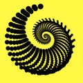 Black spiral dots backdrop, abstract yellow background, optic art Royalty Free Stock Photo