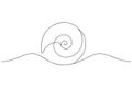Black spiral shell on white background with wavy line Royalty Free Stock Photo