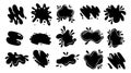 Black splat set. Paint splash, brush stroke . Royalty Free Stock Photo