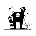 Black Spooky Haunted House Silhouette Isolated on White Background