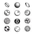 Black sport balls set silhouettes Royalty Free Stock Photo