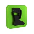 Black Sport boxing shoes icon isolated on transparent background. Wrestling shoes. Green square button.