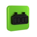 Black Sport hockey mechanical scoreboard and result display icon isolated on transparent background. Green square button