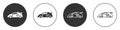 Black Sport racing car icon isolated on white background. Circle button. Vector Royalty Free Stock Photo