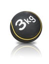 Black sport rubber ball with yellow line and white text, 3kg, on
