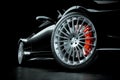Black sports car, close up wheel brakes in studio light 3D Royalty Free Stock Photo