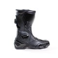 Black sports motorcycle boots. Isolated on a white background Royalty Free Stock Photo