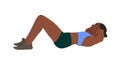 Black sports woman exercising on the floor vector.