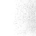 Black spots, noise and grain scatter glitter explosion on white